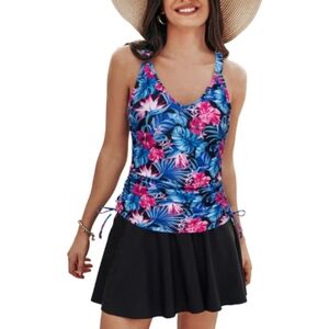 Kate Kasin Two Piece Tankini for Women Tummy Control Sexy V Neck Ruched Bathing